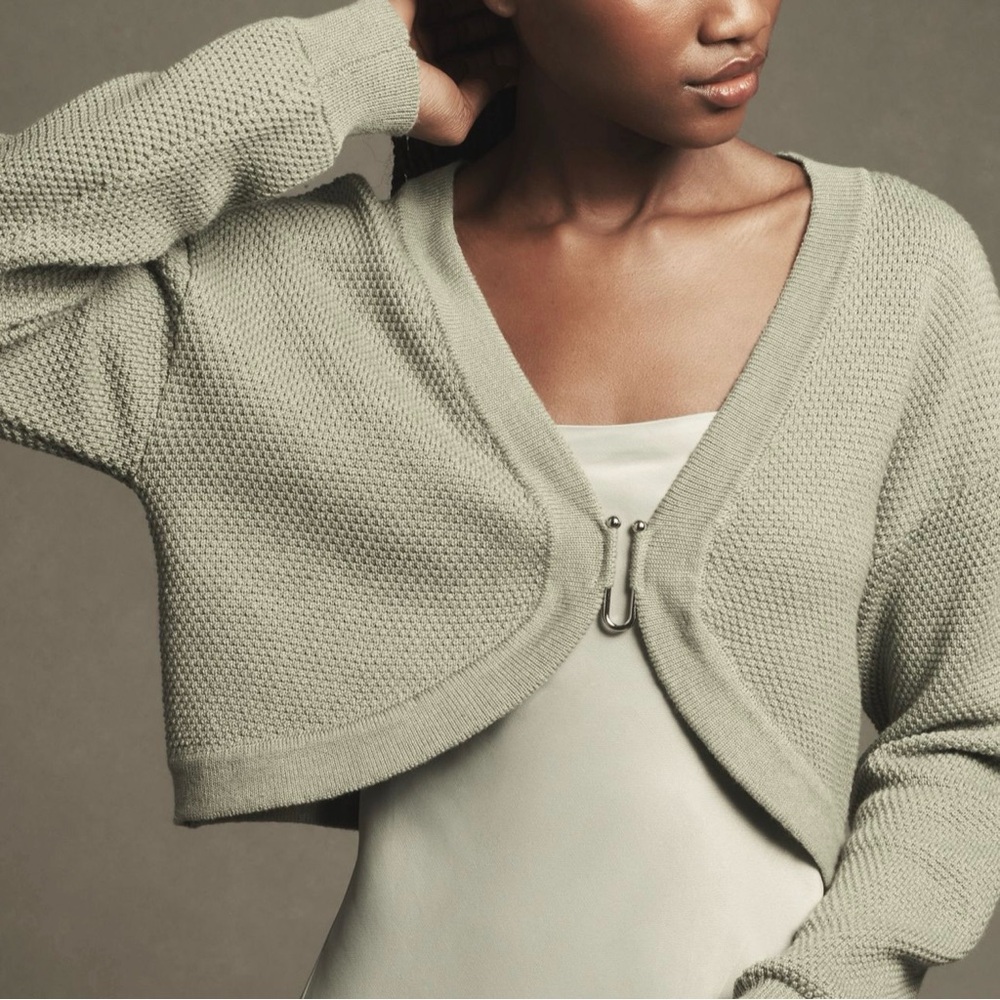 Flat White Anthropologie Waffle Knit Cropped Cardigan Sweater Livvy NWT
